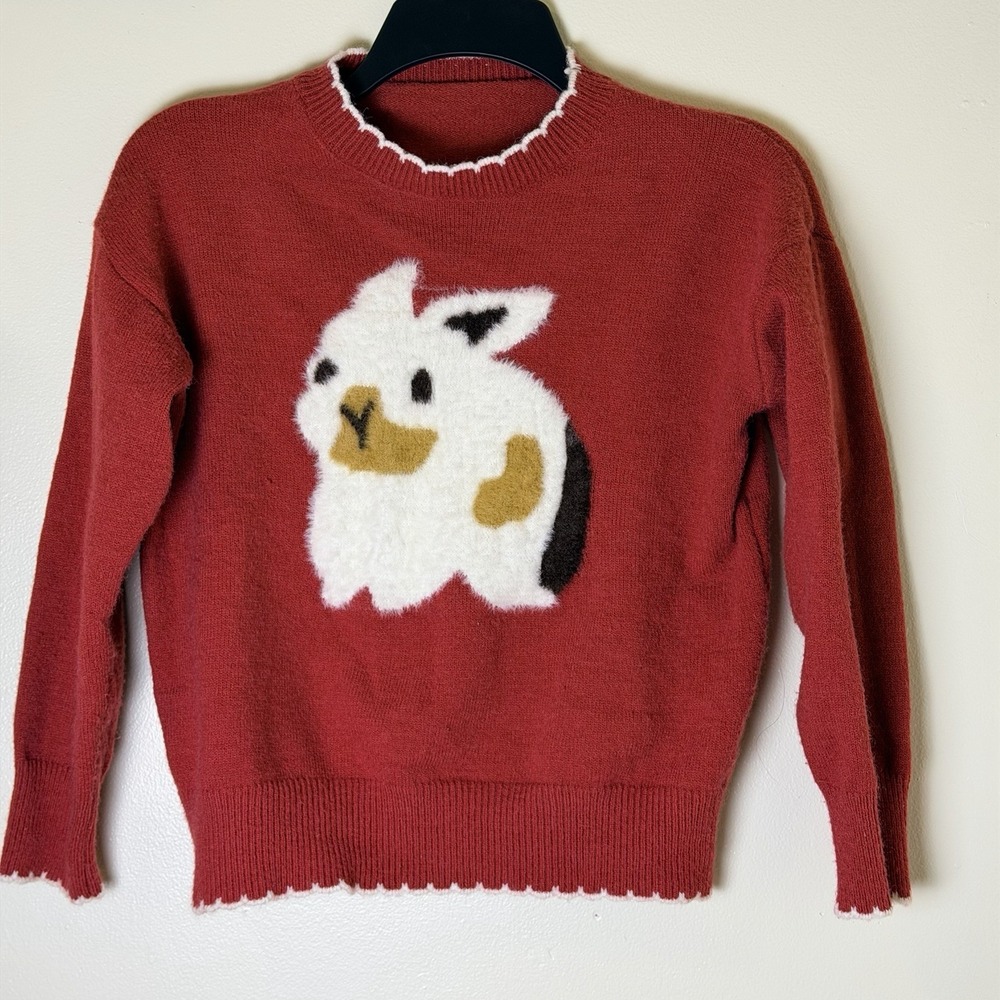 Bunny Crew Neck Red Rabbit Graphic Sweater Sz S Whimsical